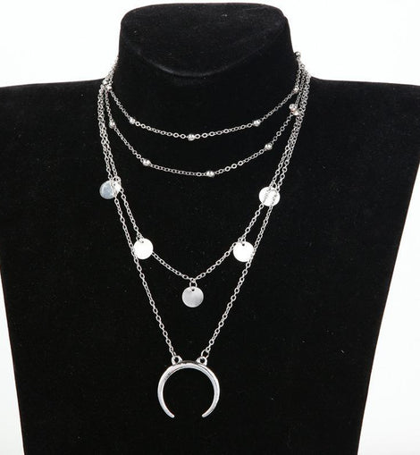 Crescent Horn Moon Layered Necklace